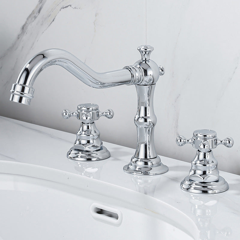 Industrial Wide Spread Bathroom Faucet 2 Cross Handles Lavatory Faucet Cromo Clearhalo 'bathroom_sink_faucets' 'Conjunta de Baño y Conjunta de Grifo' 'Coronamiento de Baño y Dispositivo de Baño' 'Grifo del lavabo del baño' 'Hogar' 'home_improvement' 'home_improvement_bathroom_sink_faucets' 'Mejoras para el hogar' 7360526