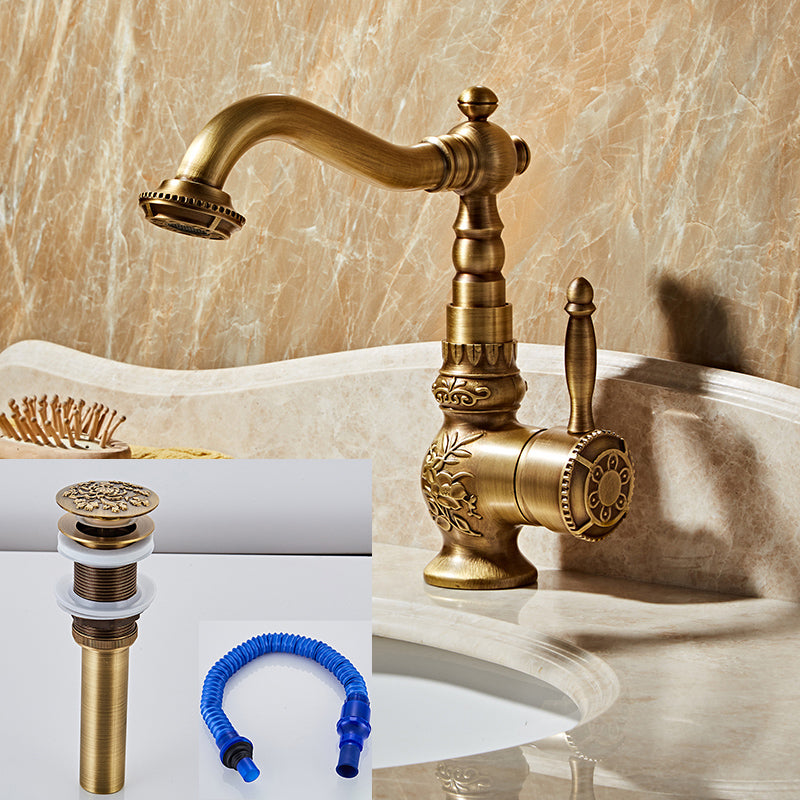 Brass Traditional Wide Spread Bathroom Faucet Lever Lavatory Faucet 8.3" Shut-off Valve Not Included Drain Included Clearhalo 'Bathroom Remodel & Bathroom Fixtures' 'Bathroom Sink Faucets' 'Bathroom Sinks & Faucet Components' 'bathroom_sink_faucets' 'Home Improvement' 'home_improvement' 'home_improvement_bathroom_sink_faucets' 7360573