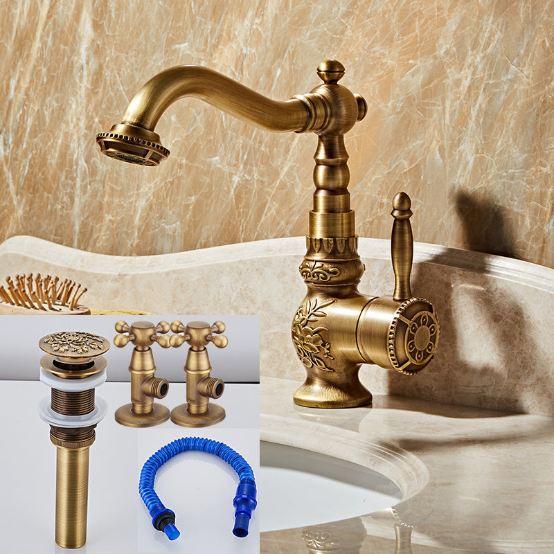 Brass Traditional Wide Spread Bathroom Faucet Lever Lavatory Faucet 8.3" Shut-off Valve Included Drain Included Clearhalo 'Bathroom Remodel & Bathroom Fixtures' 'Bathroom Sink Faucets' 'Bathroom Sinks & Faucet Components' 'bathroom_sink_faucets' 'Home Improvement' 'home_improvement' 'home_improvement_bathroom_sink_faucets' 7360575