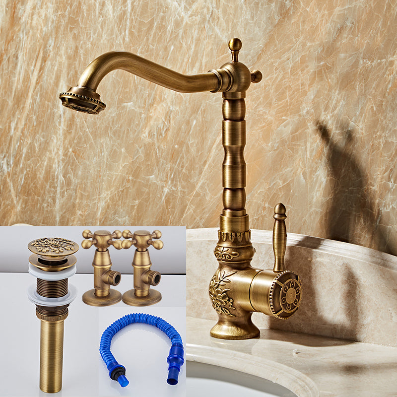 Brass Traditional Wide Spread Bathroom Faucet Lever Lavatory Faucet 11.6" Shut-off Valve Included Drain Included Clearhalo 'Bathroom Remodel & Bathroom Fixtures' 'Bathroom Sink Faucets' 'Bathroom Sinks & Faucet Components' 'bathroom_sink_faucets' 'Home Improvement' 'home_improvement' 'home_improvement_bathroom_sink_faucets' 7360579