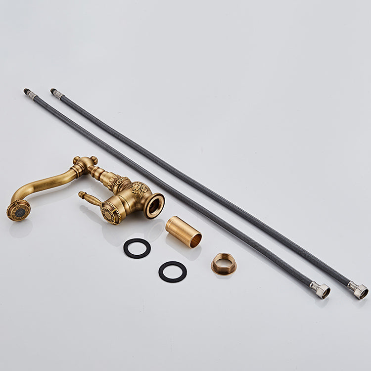 Brass Traditional Wide Spread Bathroom Faucet Lever Lavatory Faucet Clearhalo 'Bathroom Remodel & Bathroom Fixtures' 'Bathroom Sink Faucets' 'Bathroom Sinks & Faucet Components' 'bathroom_sink_faucets' 'Home Improvement' 'home_improvement' 'home_improvement_bathroom_sink_faucets' 7360581