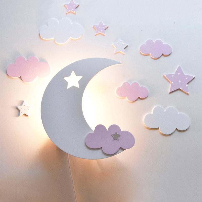 Crescent Cloud Child Bedroom Wall Sconce Acrylic Cartoon Energy Saving LED Wall Lamp White A Clearhalo 'Wall Lamps & Sconces' 'Wall Lights' Lighting' 73608
