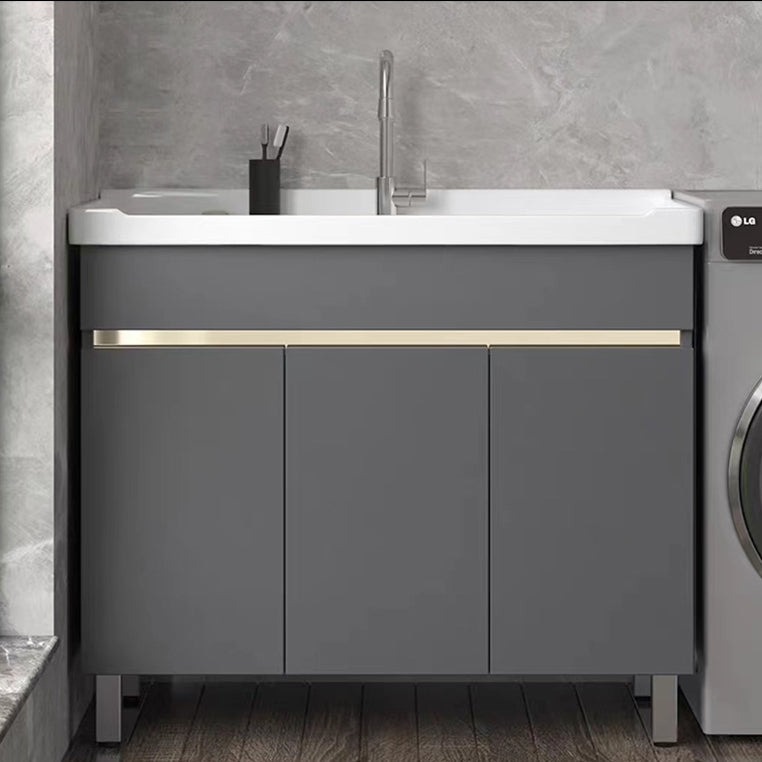 Wall Mount Glam Bath Vanity Gray Ceramic Single-Sink Rectangular Vanity Set Clearhalo 'Bathroom Remodel & Bathroom Fixtures' 'Bathroom Vanities' 'bathroom_vanities' 'Home Improvement' 'home_improvement' 'home_improvement_bathroom_vanities' 7360920