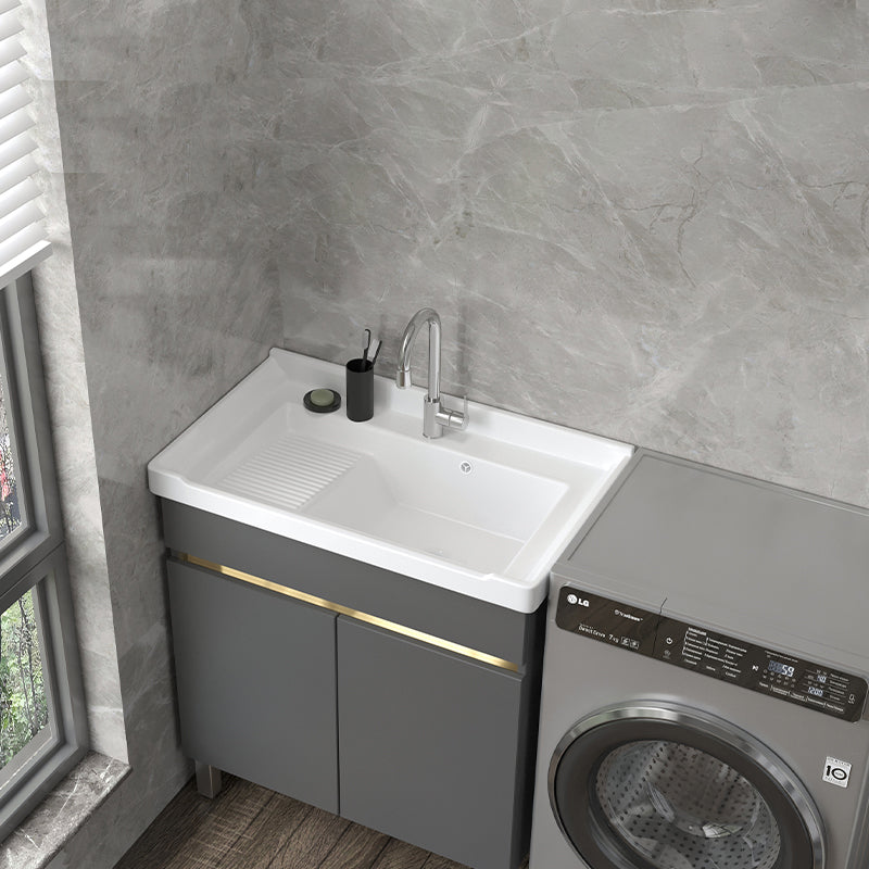 Wall Mount Glam Bath Vanity Gray Ceramic Single-Sink Rectangular Vanity Set Clearhalo 'Bathroom Remodel & Bathroom Fixtures' 'Bathroom Vanities' 'bathroom_vanities' 'Home Improvement' 'home_improvement' 'home_improvement_bathroom_vanities' 7360923