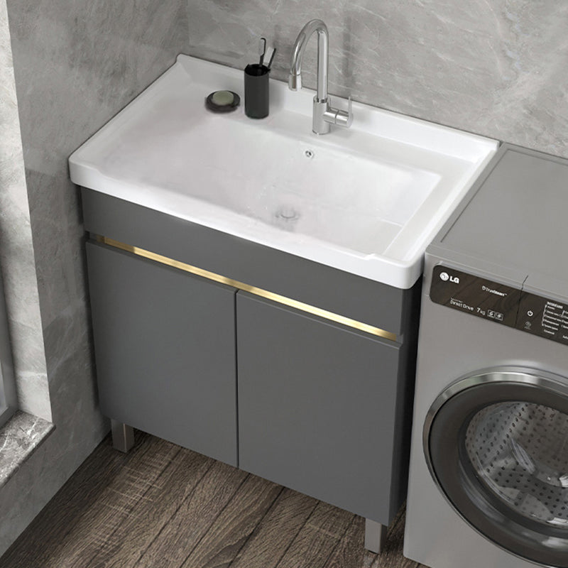 Wall Mount Glam Bath Vanity Gray Ceramic Single-Sink Rectangular Vanity Set Vanity & Faucet Washboard Not Included Clearhalo 'Bathroom Remodel & Bathroom Fixtures' 'Bathroom Vanities' 'bathroom_vanities' 'Home Improvement' 'home_improvement' 'home_improvement_bathroom_vanities' 7360925