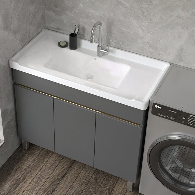 Wall Mount Glam Bath Vanity Gray Ceramic Single-Sink Rectangular Vanity Set Vanity & Faucet Washboard Not Included Clearhalo 'Bathroom Remodel & Bathroom Fixtures' 'Bathroom Vanities' 'bathroom_vanities' 'Home Improvement' 'home_improvement' 'home_improvement_bathroom_vanities' 7360926