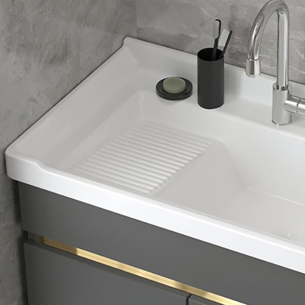 Wall Mount Glam Bath Vanity Gray Ceramic Single-Sink Rectangular Vanity Set Clearhalo 'Bathroom Remodel & Bathroom Fixtures' 'Bathroom Vanities' 'bathroom_vanities' 'Home Improvement' 'home_improvement' 'home_improvement_bathroom_vanities' 7360927