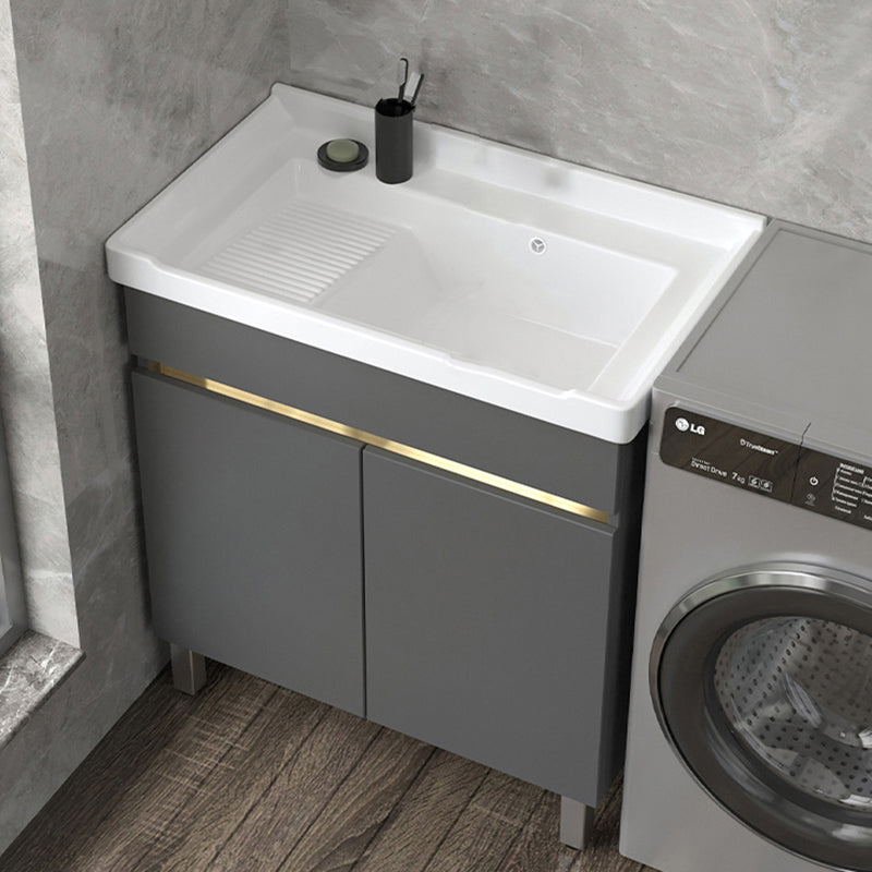 Wall Mount Glam Bath Vanity Gray Ceramic Single-Sink Rectangular Vanity Set Bathroom Vanity Washboard Included Clearhalo 'Bathroom Remodel & Bathroom Fixtures' 'Bathroom Vanities' 'bathroom_vanities' 'Home Improvement' 'home_improvement' 'home_improvement_bathroom_vanities' 7360928