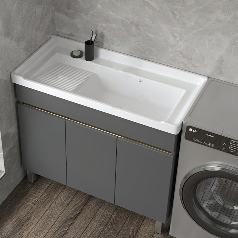 Wall Mount Glam Bath Vanity Gray Ceramic Single-Sink Rectangular Vanity Set Bathroom Vanity Washboard Included Clearhalo 'Bathroom Remodel & Bathroom Fixtures' 'Bathroom Vanities' 'bathroom_vanities' 'Home Improvement' 'home_improvement' 'home_improvement_bathroom_vanities' 7360930