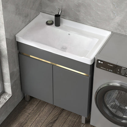 Wall Mount Glam Bath Vanity Gray Ceramic Single-Sink Rectangular Vanity Set Bathroom Vanity Washboard Not Included Clearhalo 'Bathroom Remodel & Bathroom Fixtures' 'Bathroom Vanities' 'bathroom_vanities' 'Home Improvement' 'home_improvement' 'home_improvement_bathroom_vanities' 7360932