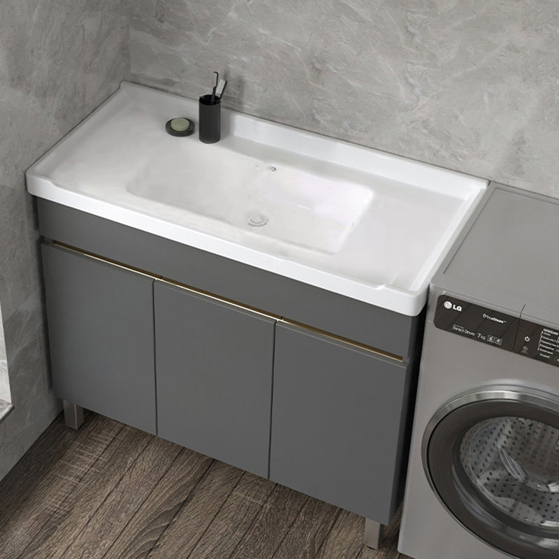 Wall Mount Glam Bath Vanity Gray Ceramic Single-Sink Rectangular Vanity Set Bathroom Vanity Washboard Not Included Clearhalo 'Bathroom Remodel & Bathroom Fixtures' 'Bathroom Vanities' 'bathroom_vanities' 'Home Improvement' 'home_improvement' 'home_improvement_bathroom_vanities' 7360934