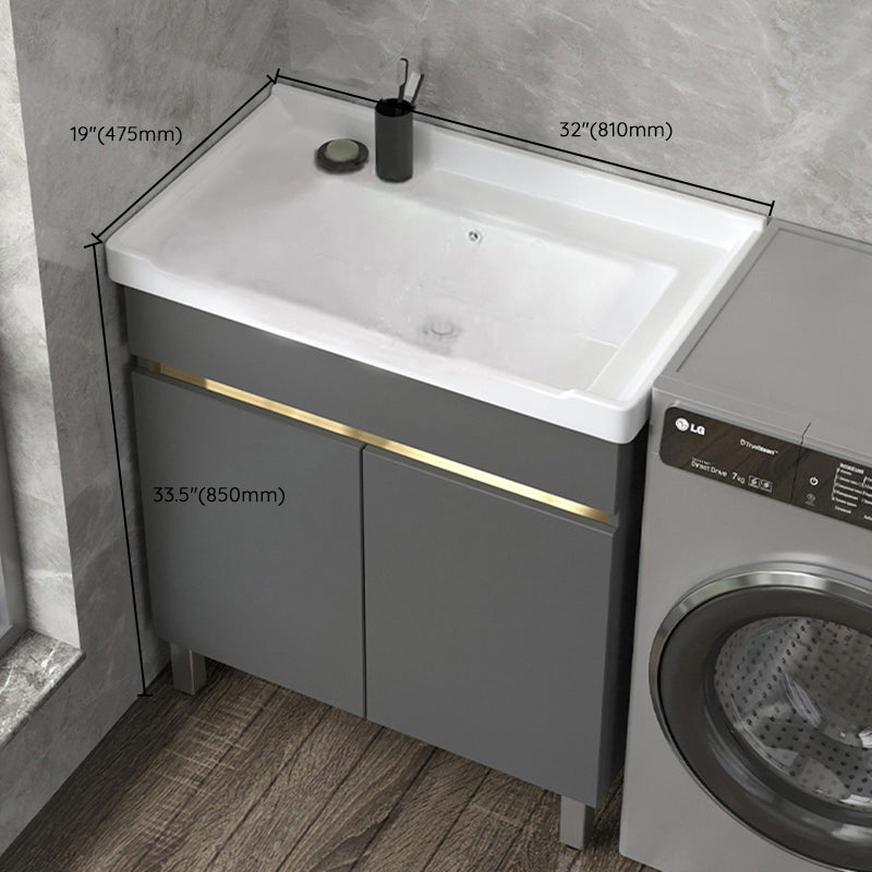 Wall Mount Glam Bath Vanity Gray Ceramic Single-Sink Rectangular Vanity Set Clearhalo 'Bathroom Remodel & Bathroom Fixtures' 'Bathroom Vanities' 'bathroom_vanities' 'Home Improvement' 'home_improvement' 'home_improvement_bathroom_vanities' 7360940