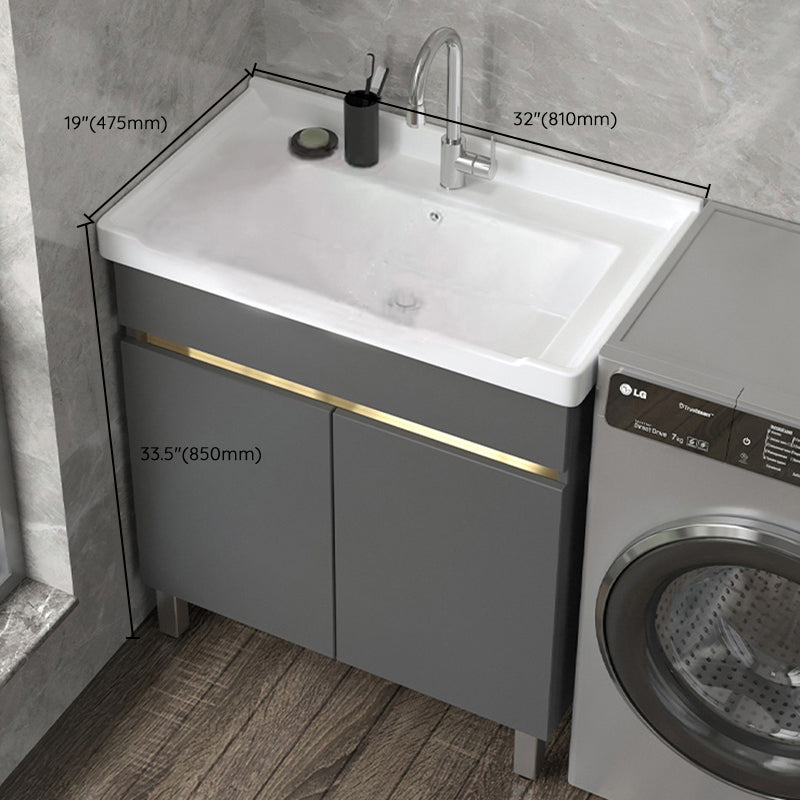 Wall Mount Glam Bath Vanity Gray Ceramic Single-Sink Rectangular Vanity Set Clearhalo 'Bathroom Remodel & Bathroom Fixtures' 'Bathroom Vanities' 'bathroom_vanities' 'Home Improvement' 'home_improvement' 'home_improvement_bathroom_vanities' 7360950