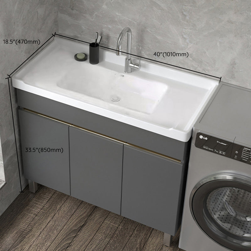 Wall Mount Glam Bath Vanity Gray Ceramic Single-Sink Rectangular Vanity Set Clearhalo 'Bathroom Remodel & Bathroom Fixtures' 'Bathroom Vanities' 'bathroom_vanities' 'Home Improvement' 'home_improvement' 'home_improvement_bathroom_vanities' 7360952