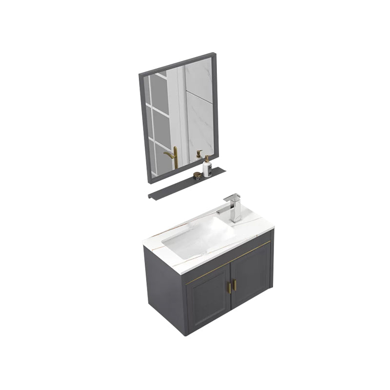 Glam Single Sink Vanity Wall Mount Metal Base Rectangular Bath Vanity Vanity & Faucet & Mirrors 24"L x 14"W x 16"H Gray Clearhalo 'Bathroom Remodel & Bathroom Fixtures' 'Bathroom Vanities' 'bathroom_vanities' 'Home Improvement' 'home_improvement' 'home_improvement_bathroom_vanities' 7360959