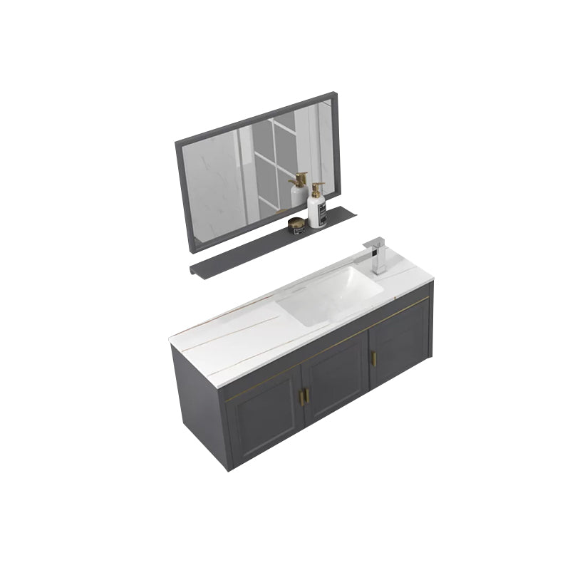 Glam Single Sink Vanity Wall Mount Metal Base Rectangular Bath Vanity Vanity & Faucet & Mirrors 39"L x 14"W x 16"H Gray Clearhalo 'Bathroom Remodel & Bathroom Fixtures' 'Bathroom Vanities' 'bathroom_vanities' 'Home Improvement' 'home_improvement' 'home_improvement_bathroom_vanities' 7360962