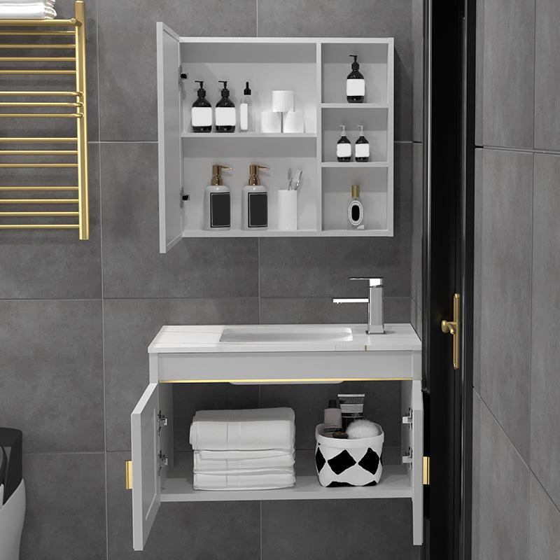 Glam Single Sink Vanity Wall Mount Metal Base Rectangular Bath Vanity Clearhalo 'Bathroom Remodel & Bathroom Fixtures' 'Bathroom Vanities' 'bathroom_vanities' 'Home Improvement' 'home_improvement' 'home_improvement_bathroom_vanities' 7360963