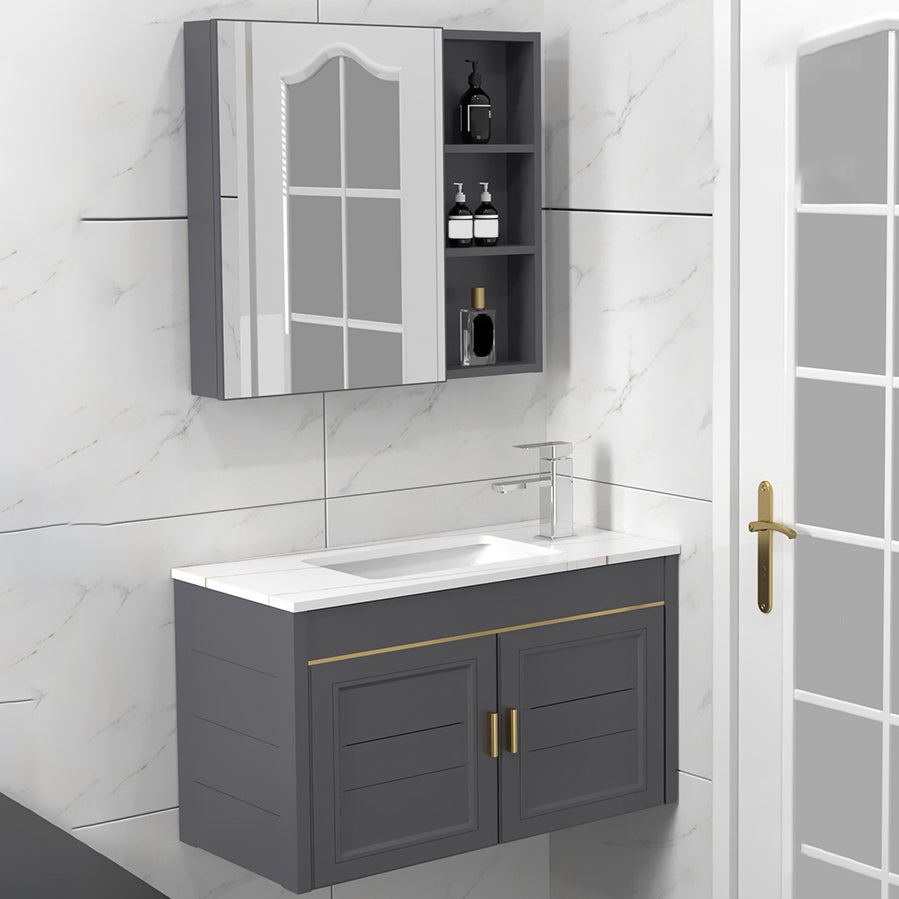 Glam Single Sink Vanity Wall Mount Metal Base Rectangular Bath Vanity Clearhalo 'Bathroom Remodel & Bathroom Fixtures' 'Bathroom Vanities' 'bathroom_vanities' 'Home Improvement' 'home_improvement' 'home_improvement_bathroom_vanities' 7360964