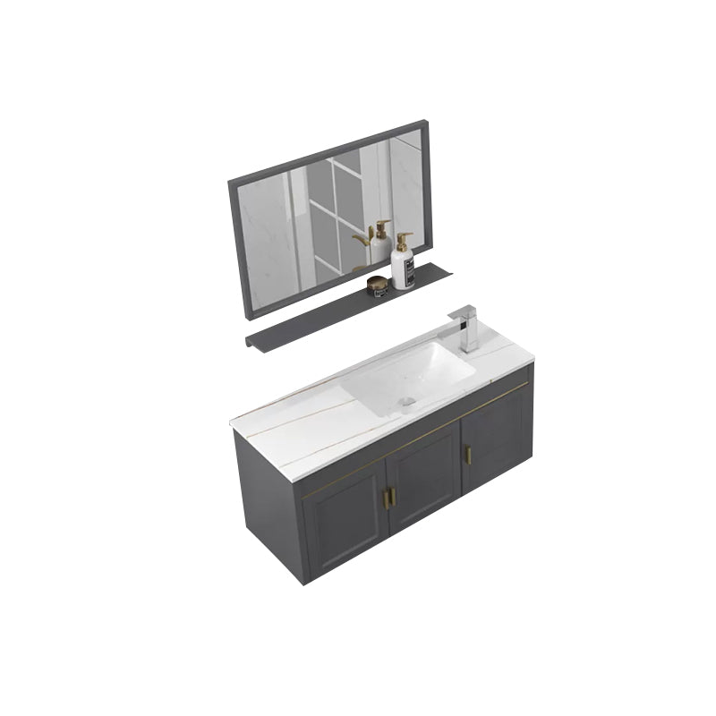 Glam Single Sink Vanity Wall Mount Metal Base Rectangular Bath Vanity Vanity & Faucet & Mirrors 35.4"L x 13.8"W x 15.7"H Gray Clearhalo 'Bathroom Remodel & Bathroom Fixtures' 'Bathroom Vanities' 'bathroom_vanities' 'Home Improvement' 'home_improvement' 'home_improvement_bathroom_vanities' 7360966