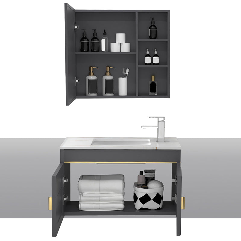 Glam Single Sink Vanity Wall Mount Metal Base Rectangular Bath Vanity Clearhalo 'Bathroom Remodel & Bathroom Fixtures' 'Bathroom Vanities' 'bathroom_vanities' 'Home Improvement' 'home_improvement' 'home_improvement_bathroom_vanities' 7360968