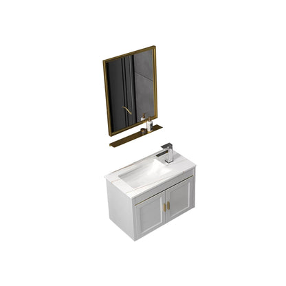 Glam Single Sink Vanity Wall Mount Metal Base Rectangular Bath Vanity Vanity & Faucet & Mirrors 24"L x 14"W x 16"H White Clearhalo 'Bathroom Remodel & Bathroom Fixtures' 'Bathroom Vanities' 'bathroom_vanities' 'Home Improvement' 'home_improvement' 'home_improvement_bathroom_vanities' 7360969
