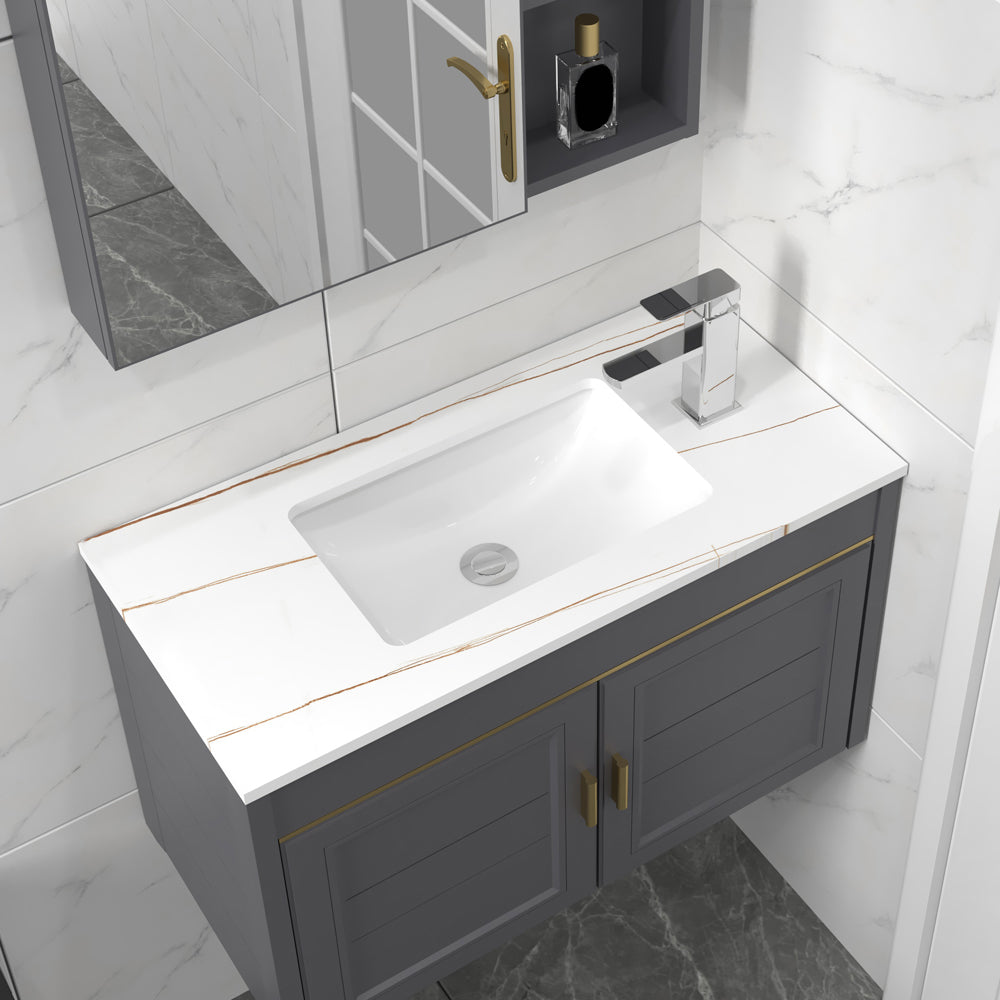 Glam Single Sink Vanity Wall Mount Metal Base Rectangular Bath Vanity Clearhalo 'Bathroom Remodel & Bathroom Fixtures' 'Bathroom Vanities' 'bathroom_vanities' 'Home Improvement' 'home_improvement' 'home_improvement_bathroom_vanities' 7360976