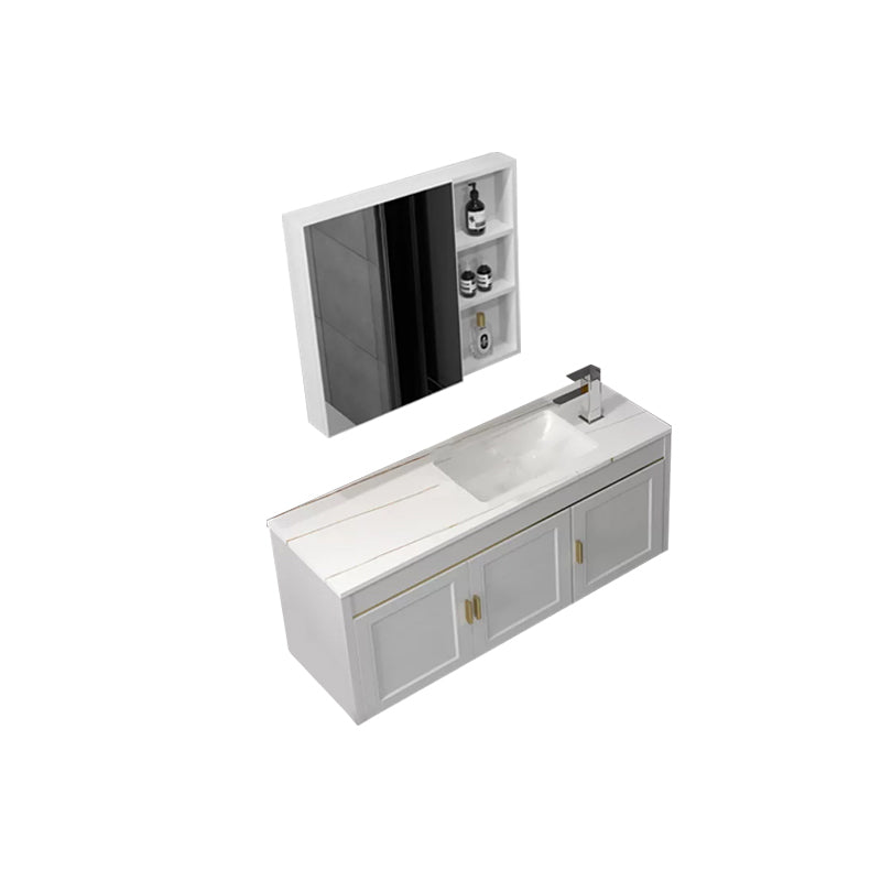Glam Single Sink Vanity Wall Mount Metal Base Rectangular Bath Vanity Vanity & Faucet & Mirror Cabinet 39"L x 14"W x 16"H White Clearhalo 'Bathroom Remodel & Bathroom Fixtures' 'Bathroom Vanities' 'bathroom_vanities' 'Home Improvement' 'home_improvement' 'home_improvement_bathroom_vanities' 7360985