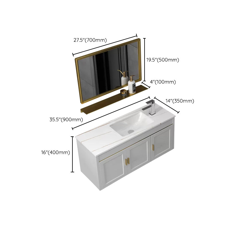 Glam Single Sink Vanity Wall Mount Metal Base Rectangular Bath Vanity Clearhalo 'Bathroom Remodel & Bathroom Fixtures' 'Bathroom Vanities' 'bathroom_vanities' 'Home Improvement' 'home_improvement' 'home_improvement_bathroom_vanities' 7360994
