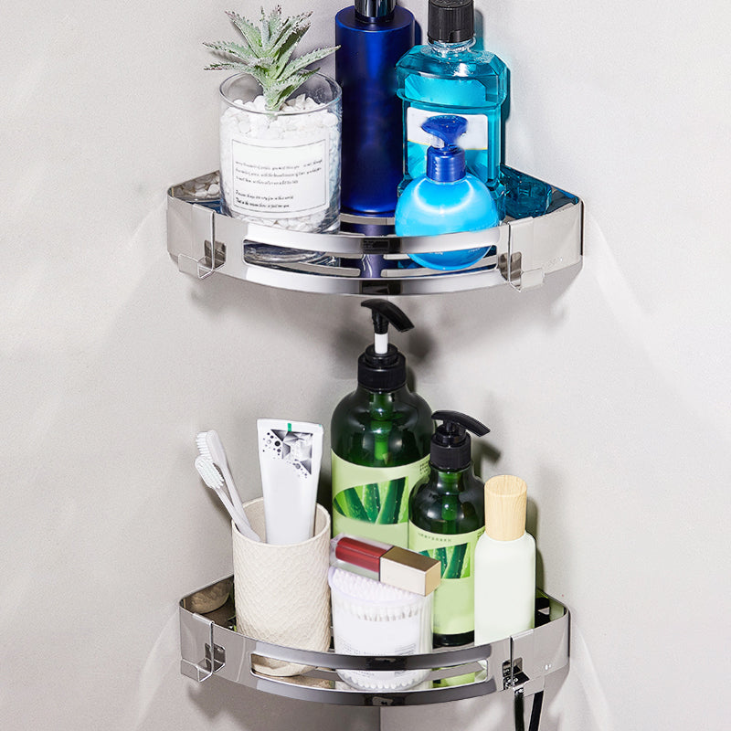 Polished Chrome Bathroom Accessory Set Modern Bath Shelf Anti-rust Double Layer Triangle Bath Shelves Clearhalo 'Bathroom Hardware Sets' 'Bathroom Hardware' 'Bathroom Remodel & Bathroom Fixtures' 'bathroom_hardware_sets' 'Home Improvement' 'home_improvement' 'home_improvement_bathroom_hardware_sets' 7361032