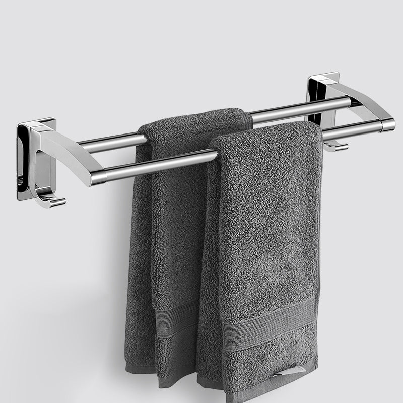 Polished Chrome Bathroom Accessory Set Modern Bath Shelf Anti-rust Double Bars Towel Bar (16"L) Clearhalo 'Bathroom Hardware Sets' 'Bathroom Hardware' 'Bathroom Remodel & Bathroom Fixtures' 'bathroom_hardware_sets' 'Home Improvement' 'home_improvement' 'home_improvement_bathroom_hardware_sets' 7361042
