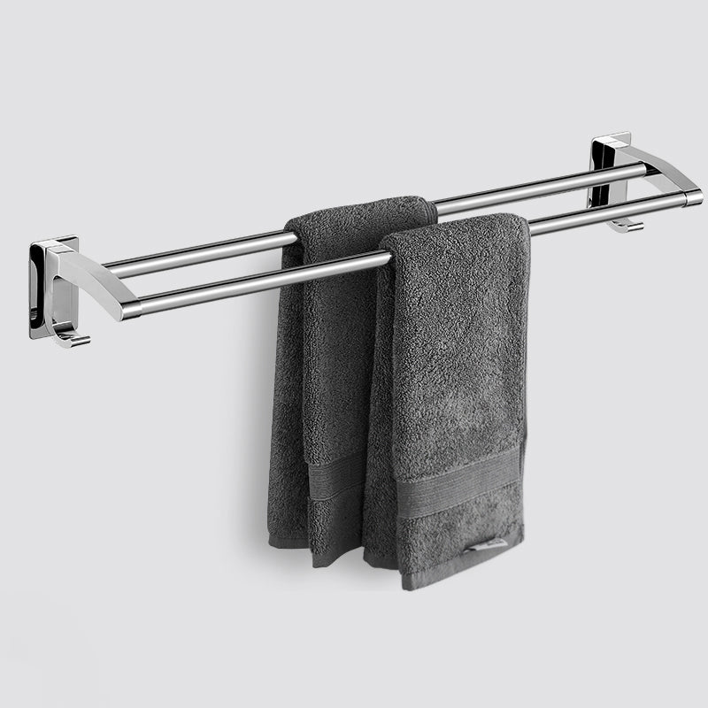 Polished Chrome Bathroom Accessory Set Modern Bath Shelf Anti-rust Double Bars Towel Bar (28"L) Clearhalo 'Bathroom Hardware Sets' 'Bathroom Hardware' 'Bathroom Remodel & Bathroom Fixtures' 'bathroom_hardware_sets' 'Home Improvement' 'home_improvement' 'home_improvement_bathroom_hardware_sets' 7361047