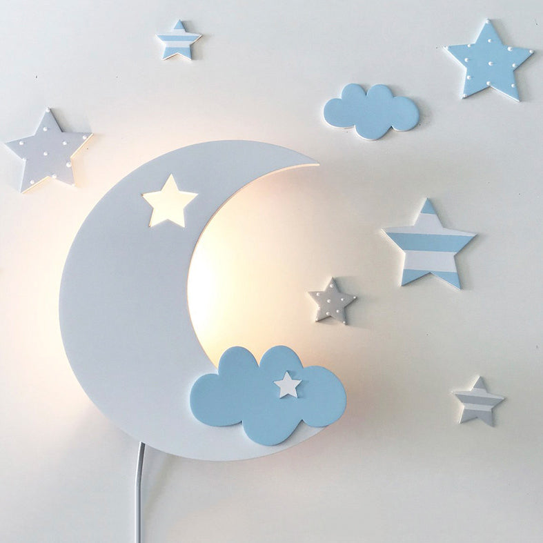 Crescent Cloud Child Bedroom Wall Sconce Acrylic Cartoon Energy Saving LED Wall Lamp White C Clearhalo 'Wall Lamps & Sconces' 'Wall Lights' Lighting' 73611