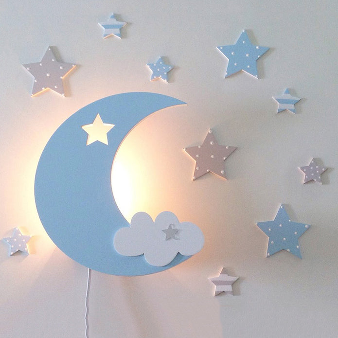 Crescent Cloud Child Bedroom Wall Sconce Acrylic Cartoon Energy Saving LED Wall Lamp Blue D Clearhalo 'Wall Lamps & Sconces' 'Wall Lights' Lighting' 73613