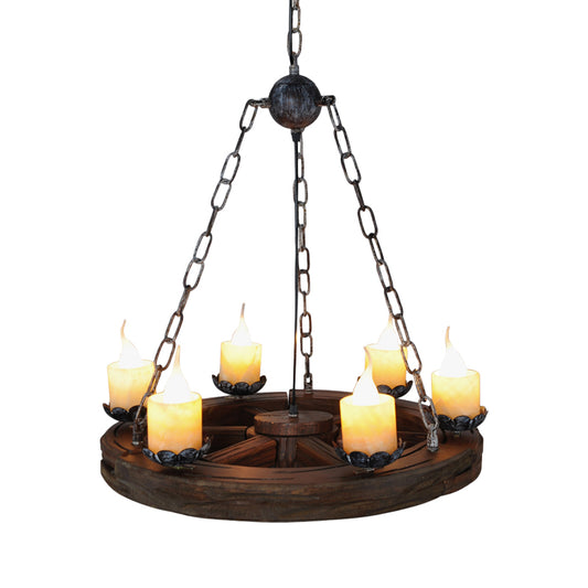 Candelabra Marble Chandelier Lamp Factory 6-Head Living Room Drop Pendant with Wood Wheel Design Clearhalo 'Carpenter Chandeliers' 'Ceiling Lights' 'Chandeliers' 'Industrial Chandeliers' 'Industrial' 'Middle Century Chandeliers' 'Modern' 'Tiffany' Lighting' 736141