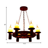 Wood Wheel Pendant Chandelier Farmhouse 6 Heads Living Room Hanging Light Kit in Brown with Candle Design Clearhalo 'Cast Iron' 'Ceiling Lights' 'Chandeliers' 'Industrial Chandeliers' 'Industrial' 'Metal' 'Middle Century Chandeliers' 'Rustic Chandeliers' 'Tiffany' Lighting' 736146