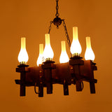 Black Vase Island Pendant Industrial Frosted Glass 6 Heads Living Room Hanging Ceiling Light with Wood Linear Beam Clearhalo 'Ceiling Lights' 'Chandeliers' 'Glass shade' 'Glass' 'Island Lights' Lighting' 736161