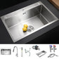 Modern Workstation Ledge Stainless Steel with Faucet and Soap Dispenser Prep Station Sink with Faucet Pull Out Faucet Clearhalo 'Home Improvement' 'home_improvement' 'home_improvement_kitchen_sinks' 'Kitchen Remodel & Kitchen Fixtures' 'Kitchen Sinks & Faucet Components' 'Kitchen Sinks' 'kitchen_sinks' 7361633