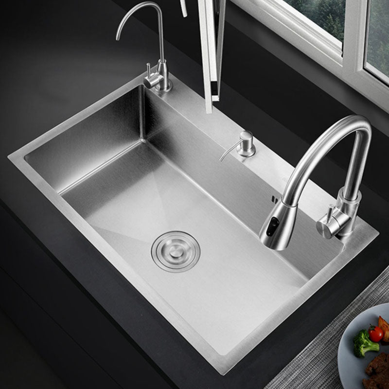 Modern Workstation Ledge Stainless Steel with Faucet and Soap Dispenser Prep Station Clearhalo 'Home Improvement' 'home_improvement' 'home_improvement_kitchen_sinks' 'Kitchen Remodel & Kitchen Fixtures' 'Kitchen Sinks & Faucet Components' 'Kitchen Sinks' 'kitchen_sinks' 7361644