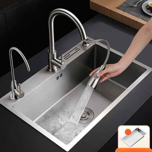 Modern Kitchen Bar Sink Stainless Steel with Faucet and Soap Dispenser Sink Clearhalo 'Home Improvement' 'home_improvement' 'home_improvement_kitchen_sinks' 'Kitchen Remodel & Kitchen Fixtures' 'Kitchen Sinks & Faucet Components' 'Kitchen Sinks' 'kitchen_sinks' 7361706