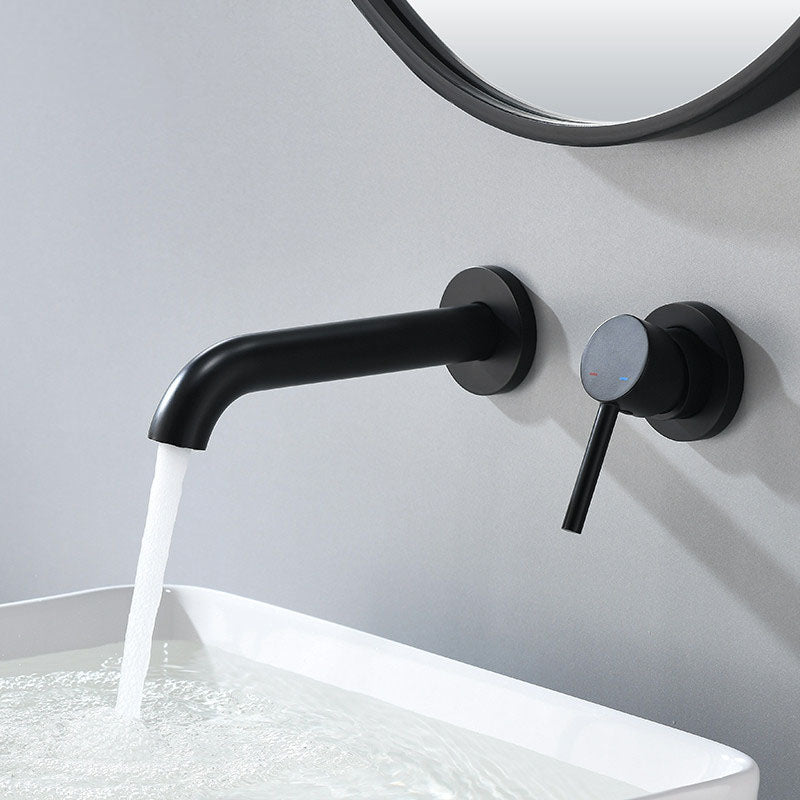 Contemporary Tub Filler Trim Wall Mounted Low Arc Bathroom Faucet Black Low Arc Clearhalo 'Bathroom Remodel & Bathroom Fixtures' 'Bathtub Faucets' 'bathtub_faucets' 'Home Improvement' 'home_improvement' 'home_improvement_bathtub_faucets' 7361728