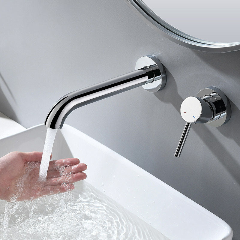 Contemporary Tub Filler Trim Wall Mounted Low Arc Bathroom Faucet Chrome Low Arc Clearhalo 'Bathroom Remodel & Bathroom Fixtures' 'Bathtub Faucets' 'bathtub_faucets' 'Home Improvement' 'home_improvement' 'home_improvement_bathtub_faucets' 7361729