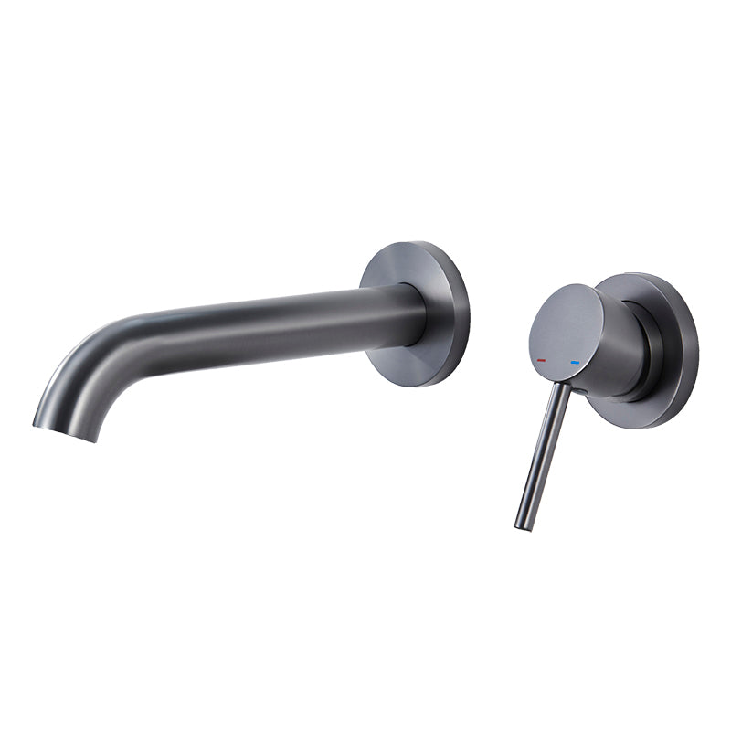 Contemporary Tub Filler Trim Wall Mounted Low Arc Bathroom Faucet Gun Grey Low Arc Clearhalo 'Bathroom Remodel & Bathroom Fixtures' 'Bathtub Faucets' 'bathtub_faucets' 'Home Improvement' 'home_improvement' 'home_improvement_bathtub_faucets' 7361733
