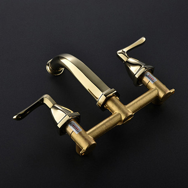 Glam Tub Faucet Wall Mounted Double Handle Low Arc Bath Faucet Trim Clearhalo 'Bathroom Remodel & Bathroom Fixtures' 'Bathtub Faucets' 'bathtub_faucets' 'Home Improvement' 'home_improvement' 'home_improvement_bathtub_faucets' 7361753