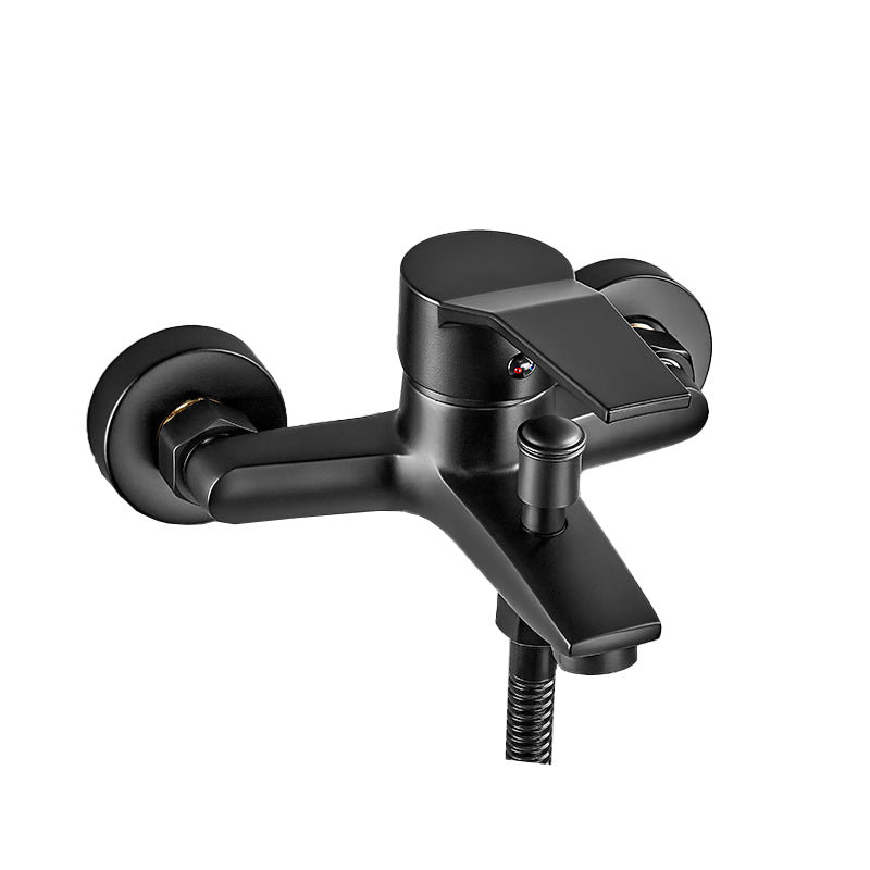 Wall Mount Fixed Bathtub Faucet Lever Handle with Hand Shower Alloy Faucet Clearhalo 'Bathroom Remodel & Bathroom Fixtures' 'Bathtub Faucets' 'bathtub_faucets' 'Home Improvement' 'home_improvement' 'home_improvement_bathtub_faucets' 7361758