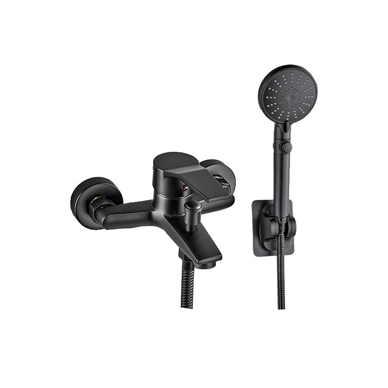 Wall Mount Fixed Bathtub Faucet Lever Handle with Hand Shower Alloy Faucet + Five-Speed Water-Stop Shower Clearhalo 'Bathroom Remodel & Bathroom Fixtures' 'Bathtub Faucets' 'bathtub_faucets' 'Home Improvement' 'home_improvement' 'home_improvement_bathtub_faucets' 7361761