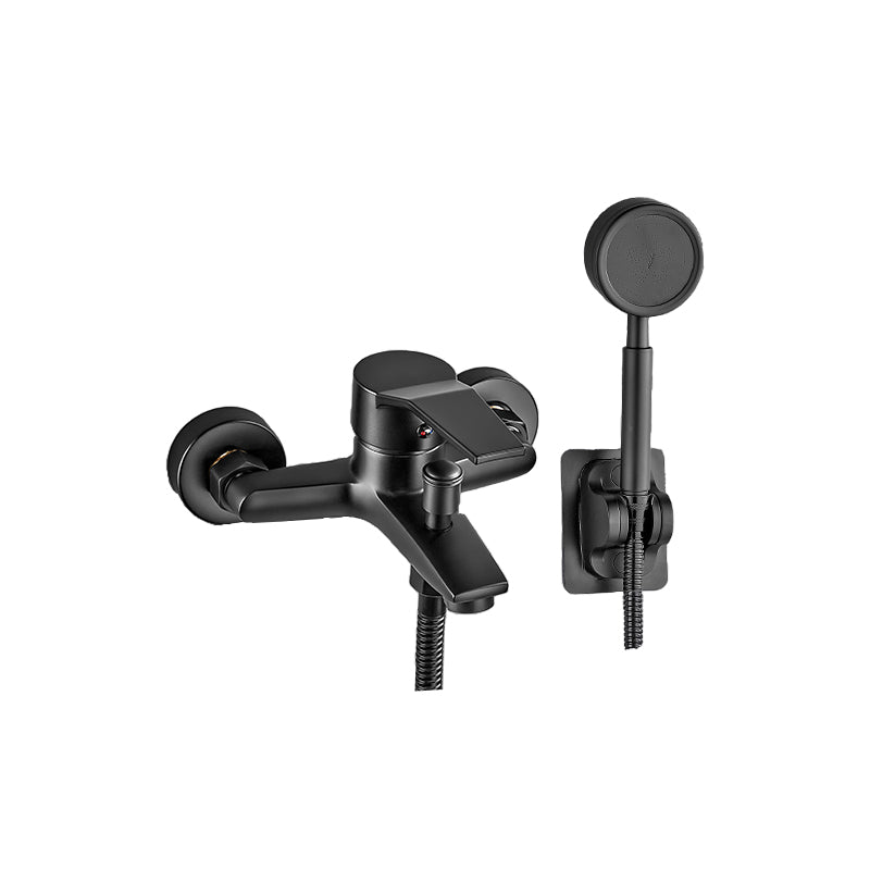 Wall Mount Fixed Bathtub Faucet Lever Handle with Hand Shower Alloy Faucet + 304 Stainless Steel Shower Clearhalo 'Bathroom Remodel & Bathroom Fixtures' 'Bathtub Faucets' 'bathtub_faucets' 'Home Improvement' 'home_improvement' 'home_improvement_bathtub_faucets' 7361763