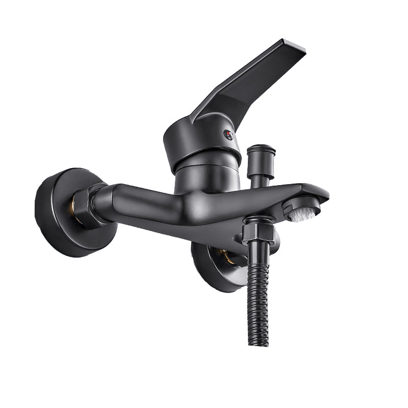 Wall Mount Fixed Bathtub Faucet Lever Handle with Hand Shower All Copper Faucet Clearhalo 'Bathroom Remodel & Bathroom Fixtures' 'Bathtub Faucets' 'bathtub_faucets' 'Home Improvement' 'home_improvement' 'home_improvement_bathtub_faucets' 7361765