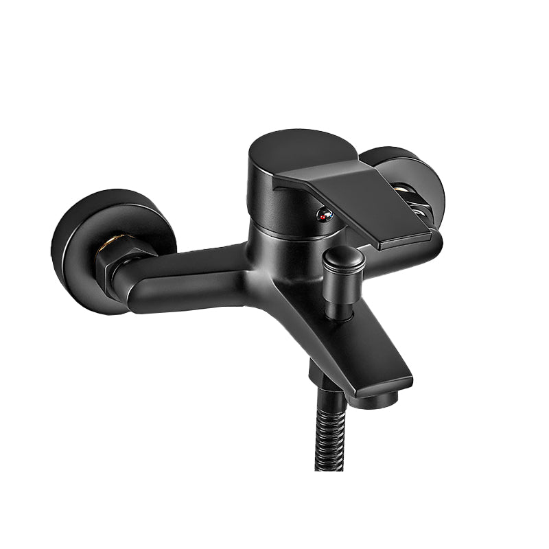 Wall Mount Fixed Bathtub Faucet Lever Handle with Hand Shower Clearhalo 'Bathroom Remodel & Bathroom Fixtures' 'Bathtub Faucets' 'bathtub_faucets' 'Home Improvement' 'home_improvement' 'home_improvement_bathtub_faucets' 7361766