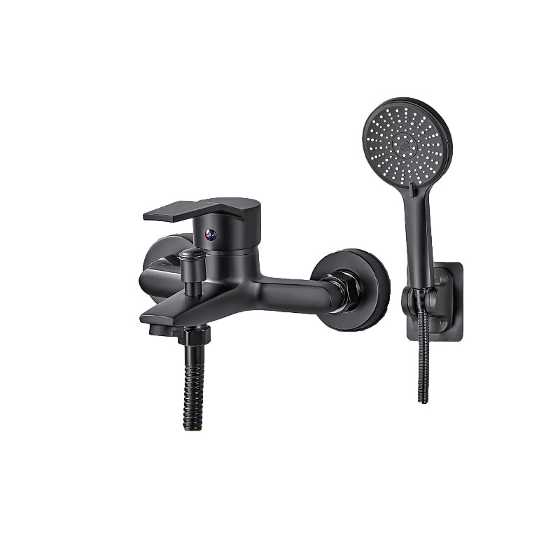 Wall Mount Fixed Bathtub Faucet Lever Handle with Hand Shower All Copper Faucet + Five-Speed Shower Clearhalo 'Bathroom Remodel & Bathroom Fixtures' 'Bathtub Faucets' 'bathtub_faucets' 'Home Improvement' 'home_improvement' 'home_improvement_bathtub_faucets' 7361767