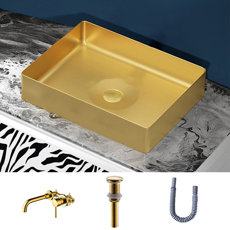 Modern Bathroom Sink with Pop-Up Drain Metal Rectangular Vessel Bathroom Sink Gold Dual Hole Wall-Mounted Faucet Sink with Faucet Clearhalo 'Bathroom Remodel & Bathroom Fixtures' 'Bathroom Sinks & Faucet Components' 'Bathroom Sinks' 'bathroom_sink' 'Home Improvement' 'home_improvement' 'home_improvement_bathroom_sink' 7362360